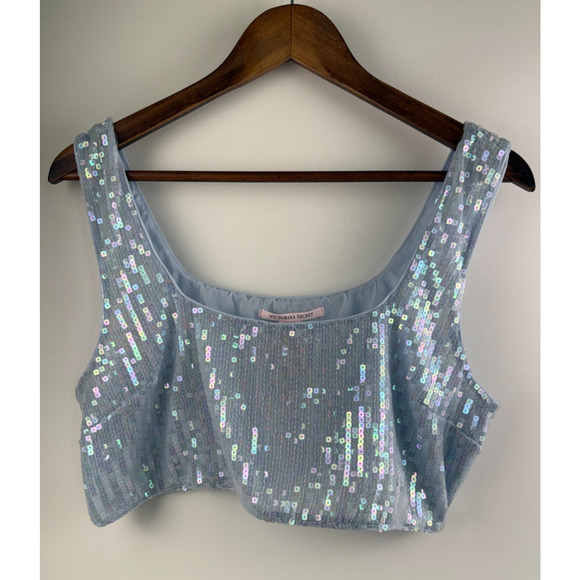 Victoria's Secret Sequin Shimmer Wire Free Side Zip Blue Bralette Bra  Size XXL - Picture 1 of 10